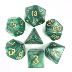 HD Polyhedral 7 Dice Set Green (Golden font) pearl dice set