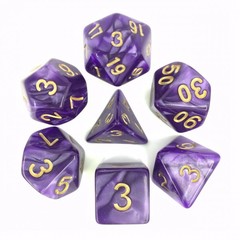 HD Polyhedral 7 Dice Set Purple (Golden font) pearl dice set