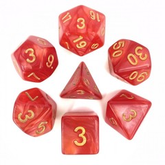 HD Polyhedral 7 Dice Set Red (Golden font) pearl dice set