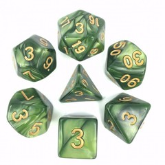 HD Polyhedral 7 Dice Set Grass green (Golden font) pearl dice set