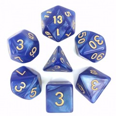 HD Polyhedral 7 Dice Set Blue (Golden font) pearl dice set