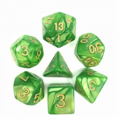 HD Polyhedral 7 Dice Set Light Green (Golden font) pearl dice