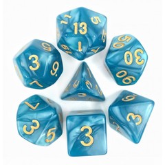 HD Polyhedral 7 Dice Set Lake Blue (Golden font) pearl dice