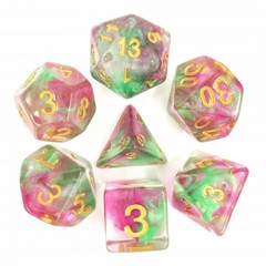 HD Polyhedral 7 Dice Set Pearl swirl dice (Rose Red /Green)