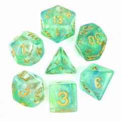 HD Polyhedral 7 Dice Set Pearl swirl dice (Green /blue)