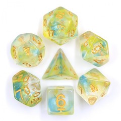 HD Polyhedral 7 Dice Set (Yellow+Blue) Pearl Swirl Dice