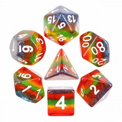 HD Polyhedral 7 Dice Set Transparent glitter rainbow