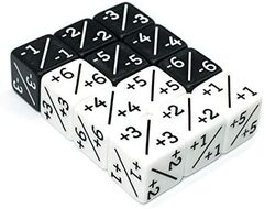 HD Dice Counters-6X White +1/+1 & 6X Black -1/-1 D6 Dice