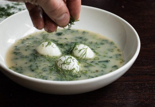 Crayfish and stinging nettle soup