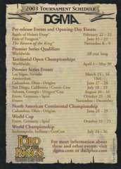 Tournament Schedule 2003 DGMA Card