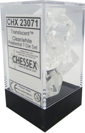 Translucent Clear/white 7ct Polyhedral Dice Set - CHX23071