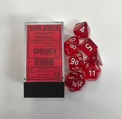 Translucent Red/white 7ct Polyhedral Dice Set - CHX23073