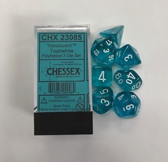 Chessex Dice Block 7ct Polyhedral - Translucent Teal with White Numbers - CHX23085