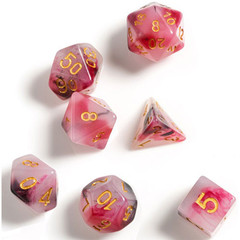 0208 Dice Set - Marble Pink Black & Red