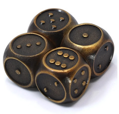 Set of 4 mini d6 with pips w/bag - Battleworn Gold