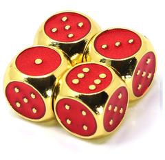 Set of 4 mini d6 with pips w/bag - Gold Ruby