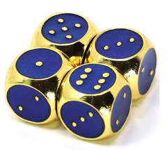 Set of 4 mini d6 with pips w/bag - Gold Sapphire