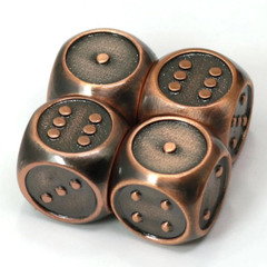 Set of 4 mini d6 with pips w/bag - Battleworn Copper