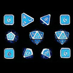 Die Hard 11pc Mythica Platinum Aquamarine Solid Metal Dice Set