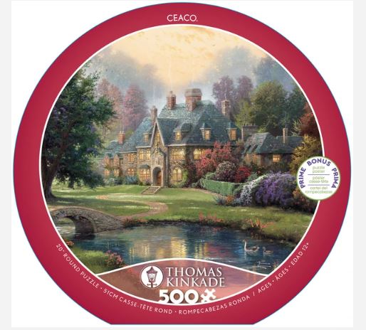 Thomas Kinkade Round - Lakeside Manor - 550 Piece Puzzle