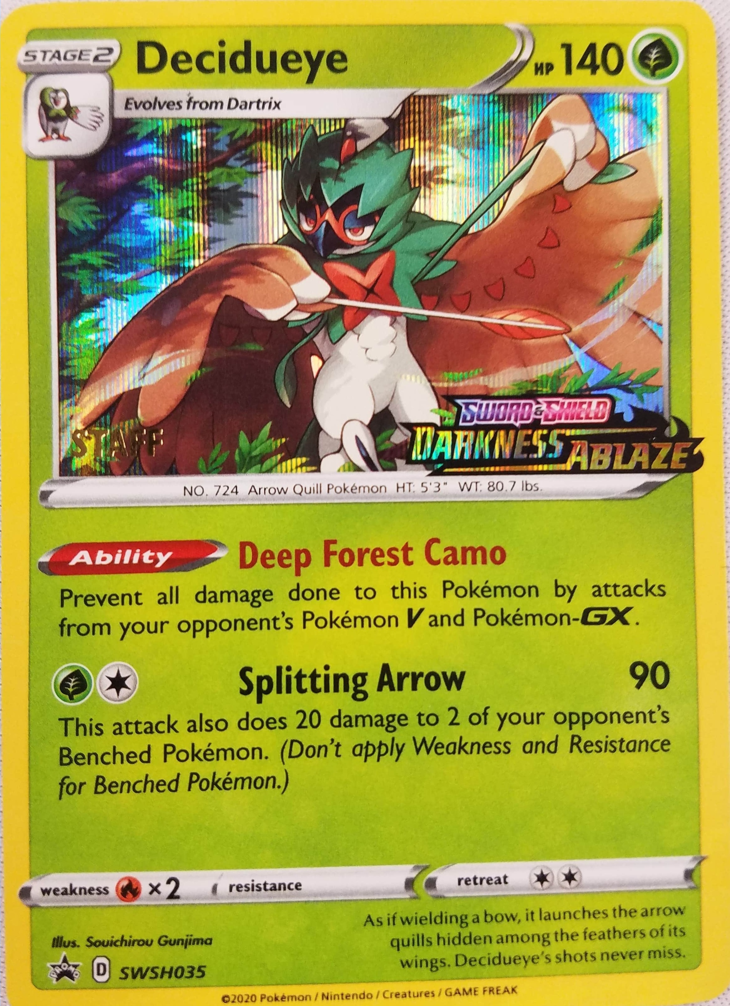 Decidueye - SWSH035 - Staff Prerelease Promo