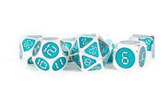 Silver with Teal Enamel Digital 16mm Polyhedral Dice Set