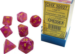 7 Heavy Dice Set - Lab Dice 2 - Fuschia Leaf Dice with Yellow  - CHX30027