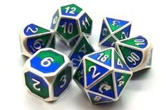 Old School RPG Dice Set: Dragon Forged - Platinum Blue & Green