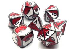 Old School RPG Dice Set: Dragon Forged - Red & White w/ Black Nickel