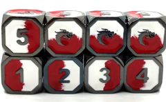 Old School RPG Dice Set: Dragon Forged - Red & White w/ Black Nickel