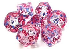 Old School 7 Piece DnD RPG Dice Set: Infused - Blue Stars w/ Red