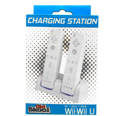 Old Skool Wii Dual Charging Station w/ 2 Rechargeable Batteries & LED lights for Wii Remote Control