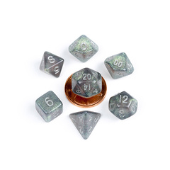 10mm Mini Stardust Acrylic Poly Dice Set: Gray with Silver Numbers