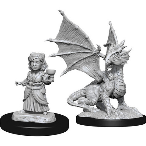 D&D Nolzur’s Marvelous Miniatures – Silver Dragon Wyrmling & Halfling Female(Wave 13)