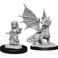 Dungeons & Dragons Nolzur`s Marvelous Unpainted Miniatures: W13 Silver Dragon Wyrmling & Female Halfling