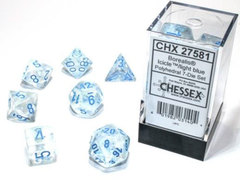 Chessex Dice Block 7ct Polyhedral - Borealis Icicle with Light Blue Numbers - CHX27581