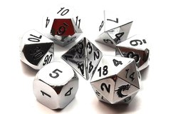 Old School 7 Piece DnD RPG Metal Dice Set: Halfling Forged - Shiny Silver