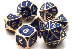 Old School 7 Piece DnD RPG Metal Dice Set: Elven Forged - Blue w/ Gold