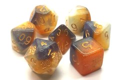 Old School 7 Piece DnD RPG Dice Set: Galaxy - Black, Orange & Ivory