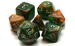 Old School 7 Piece DnD RPG Dice Set: Galaxy - Emerald & Orange