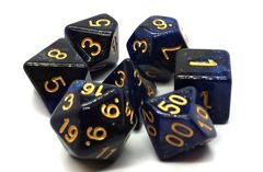 Old School 7 Piece DnD RPG Dice Set: Galaxy - Deep Blue & Black