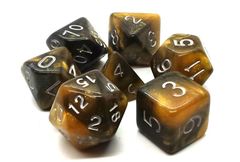 Old School 7 Piece DnD RPG Dice Set: Galaxy - Molten Gold