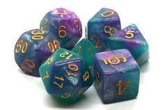 Old School 7 Piece DnD RPG Dice Set: Galaxy - Northern Lights