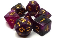 Old School 7 Piece DnD RPG Dice Set: Galaxy - Purple & Black