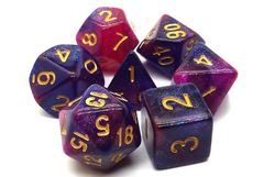 Old School 7 Piece DnD RPG Dice Set: Galaxy - Purple & Red