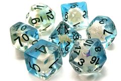 Old School 7 Piece DnD RPG Dice Set: Infused - Beach Party - Ocean Blue