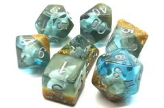 Old School 7 Piece DnD RPG Dice Set: Infused - Beach Party - Sunken Treasure