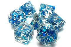 Old School 7 Piece DnD RPG Dice Set: Infused - Blue Butterfly w/ Silver