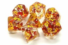 Old School 7 Piece DnD RPG Dice Set: Infused - Orange Butterfly w/ Yellow