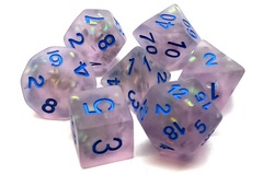 Old School 7 Piece DnD RPG Dice Set: Infused - Frosted Firefly - Lavender w/ Blue